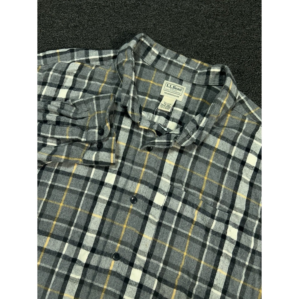 LL Bean Flannel Shirt Men's 2XL Button‎ Down Gray Plaid Traditional Fit Gorpcore